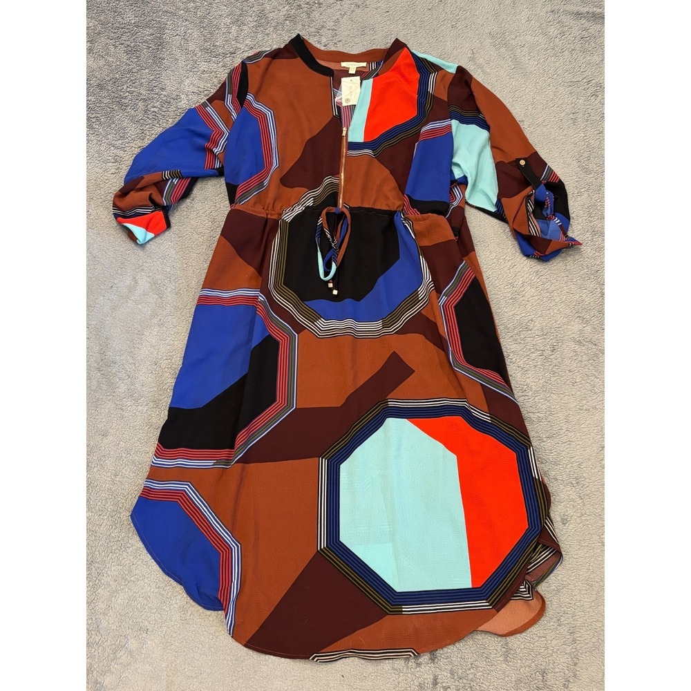 NWT Loralette Maxi Dress Size 26/28 Multicolor Abstract Pattern Long Sleeve